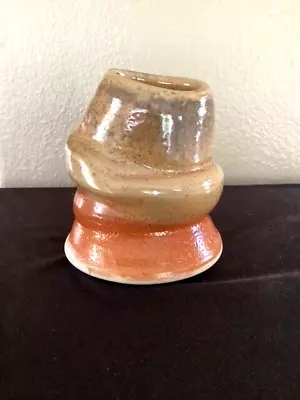 Buy Handmade Orange And Tan Abstract Ceramic, Pottery Flower Vase, 4 In X 4 In • 16.37£