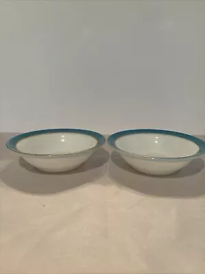 Buy Vintage Pyrex Set Of 2 Teal & Gold Band White Milk Glass Bowls 5 1/2” • 13.26£