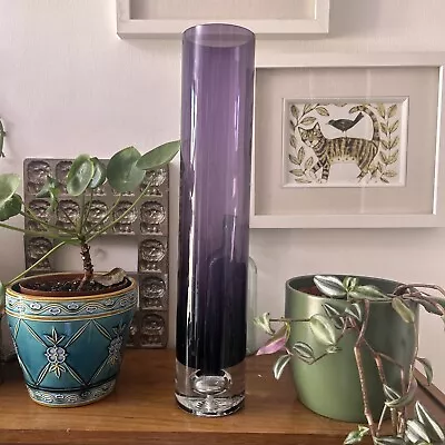 Buy Vintage Handmade Art Glass Amethyst Purple Vase Clear Bubble Base 40cm • 9.99£