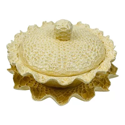 Buy Vtg McNee's Mold Ceramic Peach Crochet Bowl W/Plate & Lid RARE Mold 1228 &1236 • 37.84£