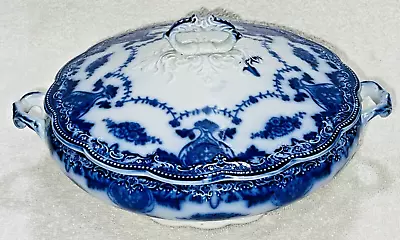 Buy Antique W.H. Grindley Waverley Flow Blue Covered Vegetable Dish Glazed England • 216.11£