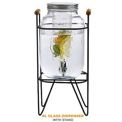 Buy 4L/8L Glass Vintage Beverage Drinks Dispenser On Metal Stand Cocktail Jar & Tap • 18.85£