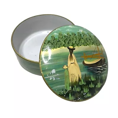 Buy Hand Painted Ceramic Trinket Pot Dish By Kewdos Ltd Mother With Child Near Boat • 14.99£