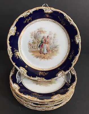 Buy Set Of 6 Antique Lamm Dresden Cabinet Plates Hand Painted Watteau Subject • 1,200.62£