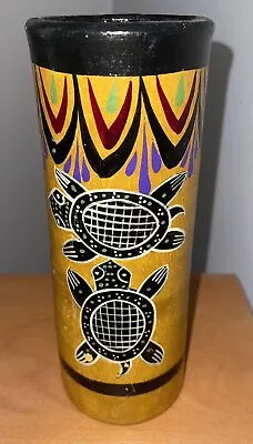 Buy Mexican Art Pottery Cylindrical Vase 9.5” Turtle Design Never Used Vintage • 71.93£