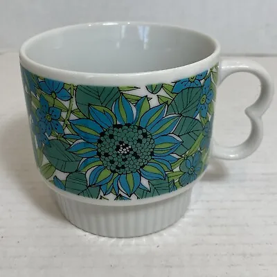 Buy Vintage 70's Blue Green Floral Coffee Cup Mug MCM Japan • 9.44£