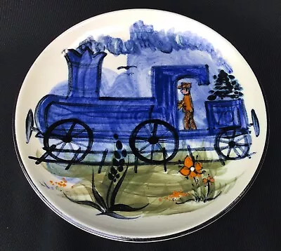 Buy Vintage Alvingham Studio Pottery Train Design Plate - 1970 • 25£