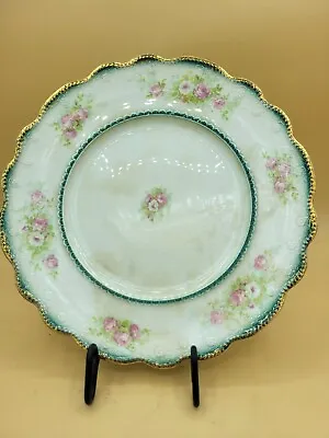 Buy W.H. Grindley England China Antique Plate Roses Scalloped Flowers Green Gold 10  • 23.68£