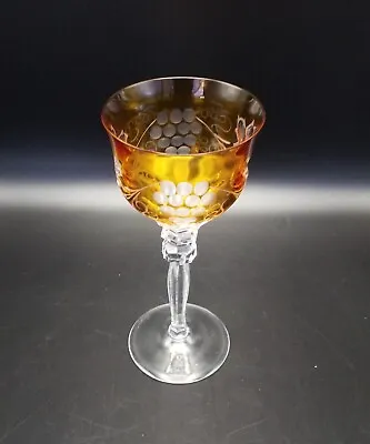 Buy Bohemian Harlequin Amber Yellow Glass Cut To Clear Vintage Wine Glass • 18.99£