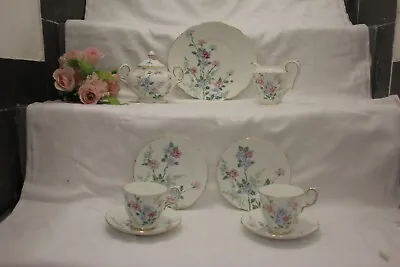 Buy 10909] Vintage Crown Stafordshire Bone China Tea Set For 2 Pink Blue Floral 30's • 30£