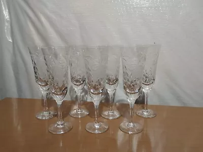 Buy Royal Brierley Fuchsia Pattern Champagne Flutes - Set Of 7 In Mint Condition  • 182.23£