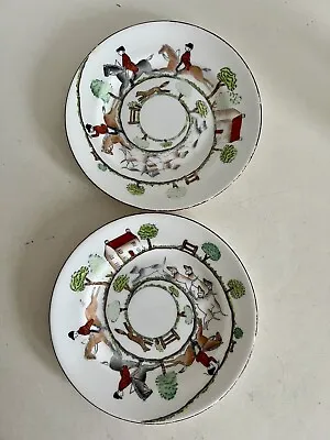 Buy Crown Staffordshire Hunting Scene Tea Plates X 2 Vintage Porcelain VGC! • 20£