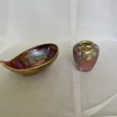 Buy Oldcourt Ware  Pearlised Small Vase & Dish Multicoloured Lustre IMMACULATE • 14.99£