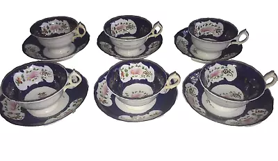 Buy VICTORIAN GAUDY WELSH Flower Pattern - 6 X Tea Cups & Saucers- Hand Painted-rare • 29.99£