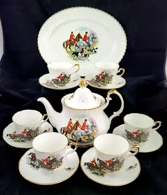 Buy 15 Piece England China Fox Hunt Tea Set, Queen Anne, Sheriden England Exellent!! • 236.61£