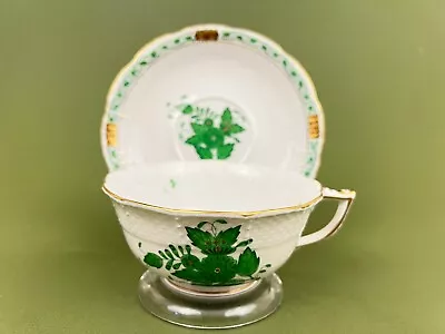 Buy VTG Herend Hungary Signed Chinese Bouquet Green Tea Cup Saucer Set Gold Trim • 66.40£