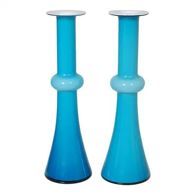 Buy Set Of Two Vintage Danish Blue Holmegaard Glass Vases Height: 31,5 Cm • 155.35£