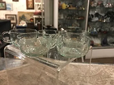 Buy Vintage Antique Set Of 5 Miniature Green Crackle Glass Cocktail Punch Cups • 19.03£