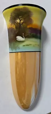 Buy Vintage Noritake Swan On Water Lusterware Wall Pocket Vase Orange And Black • 21.09£