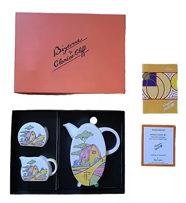 Buy Rare CLARICE CLIFF - BIZARRE  PINK ROOF COTTAGE  BONJOUR COFFEE SET BY WEDGWOOD. • 369.99£