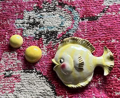 Buy Vintage Bradley Ceramic Fish Wall Pocket Wall Art & 3 Bubbles Yellow Stripe 50s • 60.67£