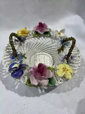 Buy Vintage Elegant Crown Staffordshire China Woven Basket With China Flowers • 25£