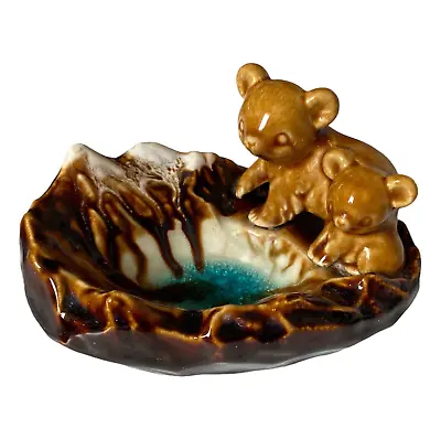 Buy Mountain Bear & Cub Drip Glaze Blue Glass Ceramic Trinket Change Dish Ashtray. • 13.89£