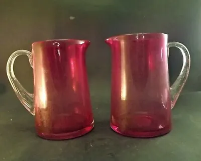 Buy PAIR Of Victorian Cranberry Glass Jugs - One Cracked - 6 1/4  / 16cm • 38.99£