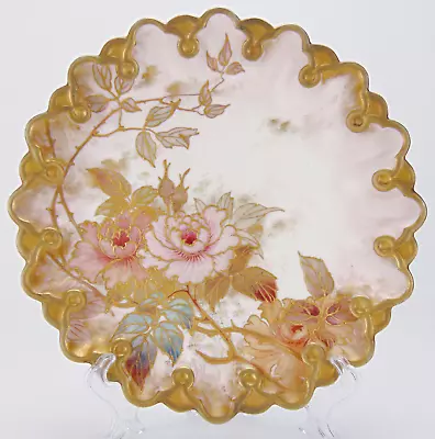Buy Antique Doulton Burslem Cabinet Plate Scalloped Edge Pink Rose Design C1886 23cm • 84.99£