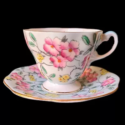 Buy Pastel Blue Bone China Floral Cup And Saucer By Foley Springdale X 2 • 15£