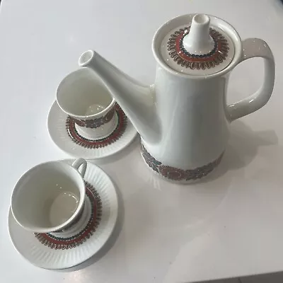 Buy Figgjo Flint Pottery Norway. Teapot With Lid, Two Cups And Two Saucers • 12£