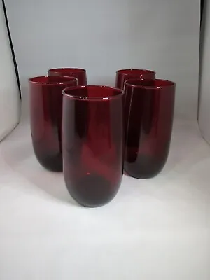Buy Vintage Ruby Red Glassware Tumblers Drink Ware 8oz Set Of 5 • 22.15£