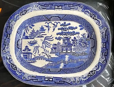 Buy Large Antique Blue & White Willow Pattern Meat/Server Plate Approx 47x36x5.5cm • 10£