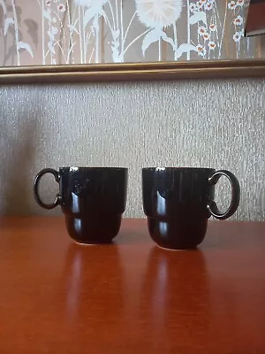 Buy Denby Everyday Pottery Black Pepper 2x Stacking Mugs Height 4” Excellent • 4.99£