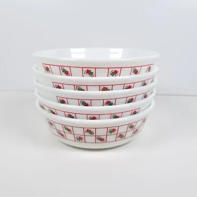 Buy Pyrex Cereal Bowls 16cm Red And Green Squares Vintage Milk Glass Set Of 5 • 21.13£