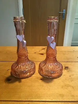 Buy PAir Of Dusky Pink Tall Glass Candlesticks • 22.99£