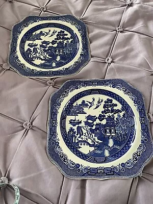 Buy Vintage Blue Willow China Square Plates X 2 Johnson Bros England Genuin Hand Eng • 4£