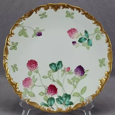 Buy T&V Limoges France Pink & Purple Clover Flowers & Gold 9 3/8 Inch Plate D • 118.40£
