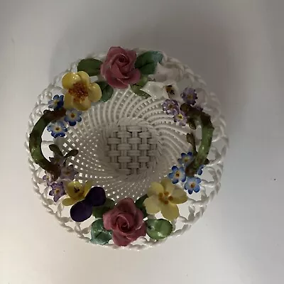 Buy Crown Staffordshire Bone China Woven Flower Basket Early 1900’s • 22£