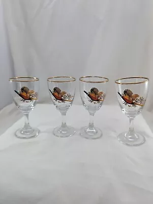 Buy Vintage/Retro Small Clear Port/Cordial Glass With Pheasant Motif And Gold Rim X4 • 12.99£