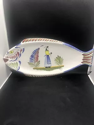 Buy Henriot Quimper Keraluc 16” Long Fish Platter With Breton Woman • 61.67£