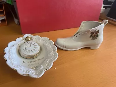 Buy Two Items Of Crested China - Cardiff - Watch In Dish & Boot • 6£