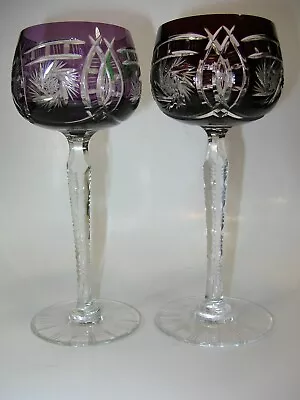 Buy PAIR Of DIFFERENT COLOR BOWL CZECH BOHEMIAN CUT TO CLEAR WINE GLASS GOBLETS • 26.51£