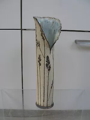 Buy Vintage Tall Studio Pottery Vase 1970's Imprint Nature • 16£