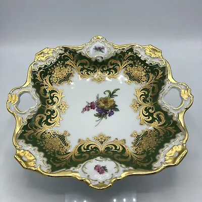 Buy AK KAISER Green Gold Porcelain 8” Square Floral Plate Rare Vintage • 261.29£