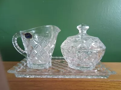 Buy Preowned Vintage Bohemian Czech Republic Crystal Glass Milk Jug Sugar Bowl Tray • 12£