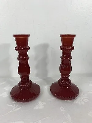 Buy Art Deco Candle Sticks Candle Holders Red Glass Set Of 2 Vintage • 28.45£
