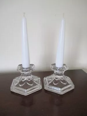 Buy Pair Of Vintage Clear Glass Candlesticks / Candle Holders • 8£
