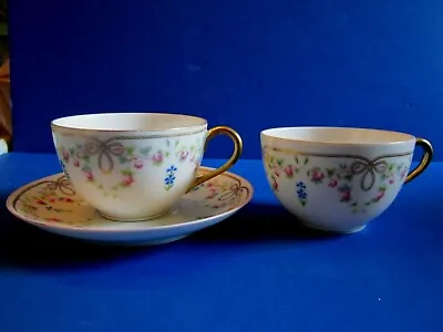 Buy Limoges France 2-Cups & 1-Saucer. Pink Roses Garland & Gold Rope. Bone China.  • 24.10£