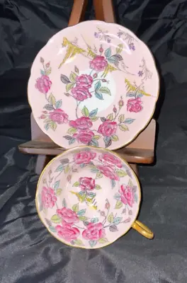 Buy Taylor And Kent Longton China Teacup And Saucer  Cabbage Rose On Pink • 211.03£